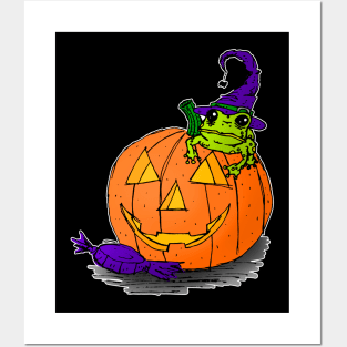 Witch Frog on a Jack O Lantern Posters and Art